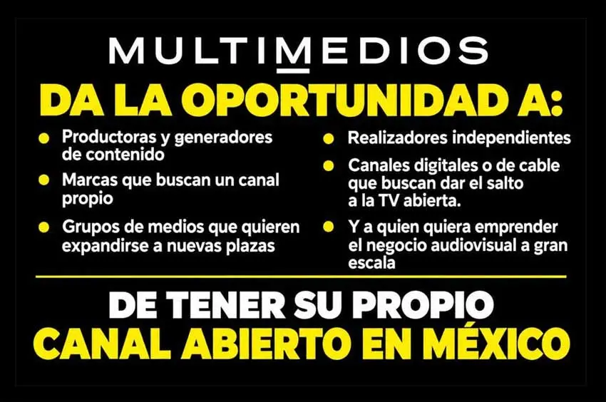 MULTIMEDIOS DA LA OPORTUNIDAD DE TENER TU PROPIO CANAL ABIERTO EN MÉXICO